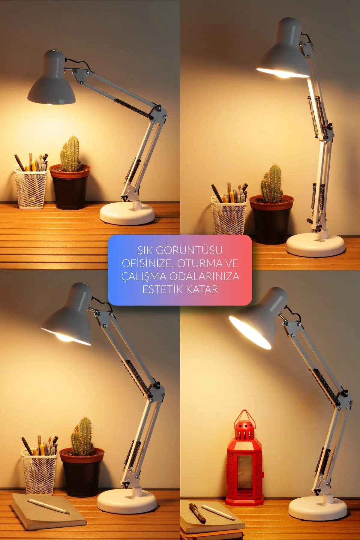 Masa Lambası Akrobat Yaylı Metal 360° Açılı Ayarlanabilir Hareketli Çalışma Masası Lambası Beyaz