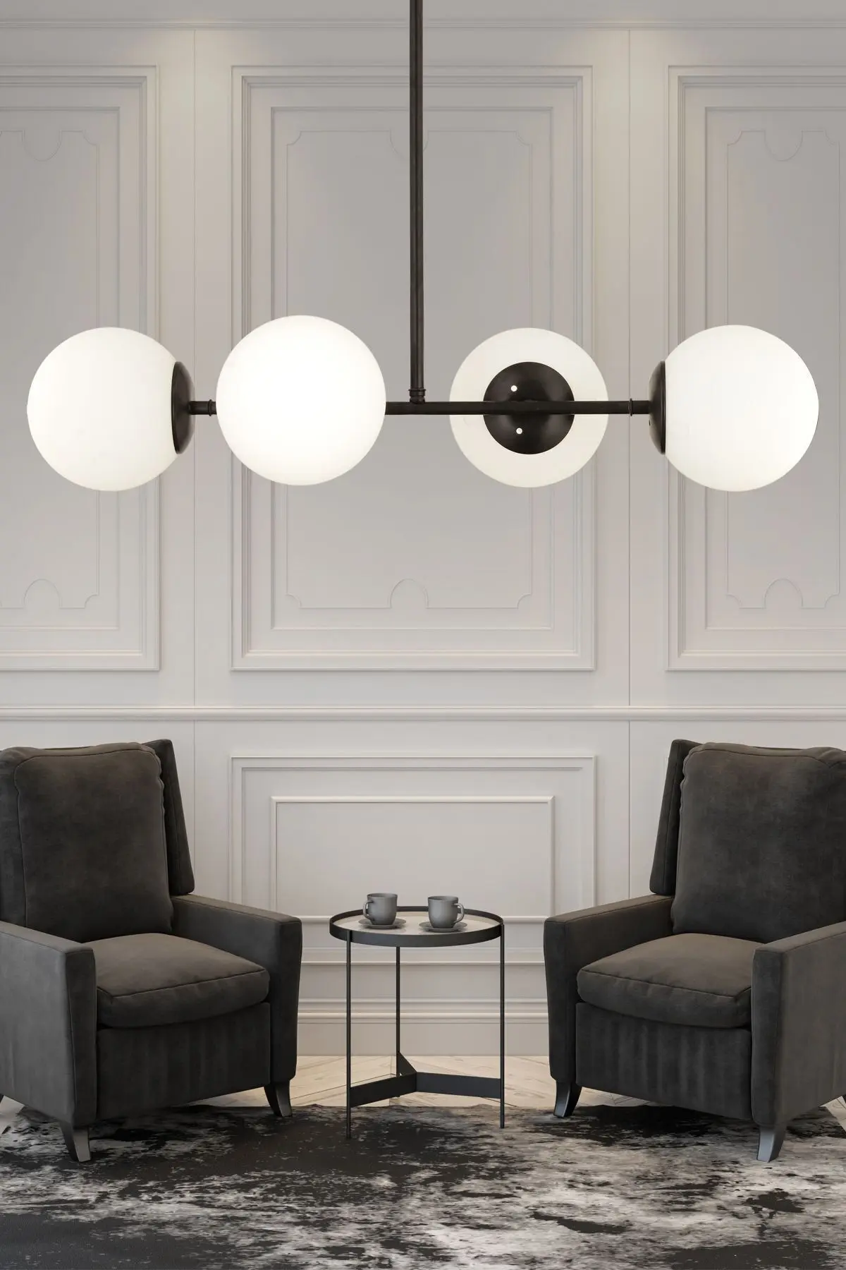 Apliqa Lema 4Lü Siyah Modern Yemek Masası Üstü Yatak odası Salon Avize