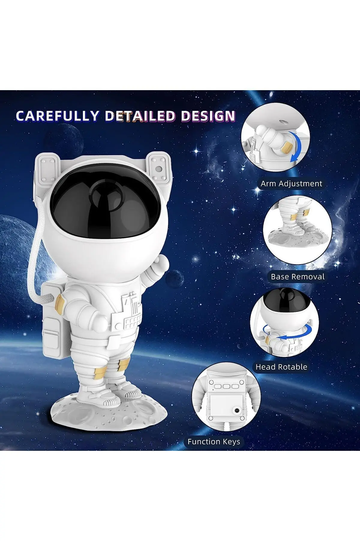 Astronot Projektör Gece Masa Lambası Galaxy Gökyüzü Star Projeksiyon Kumandalı Samanyolu Aydınlatma