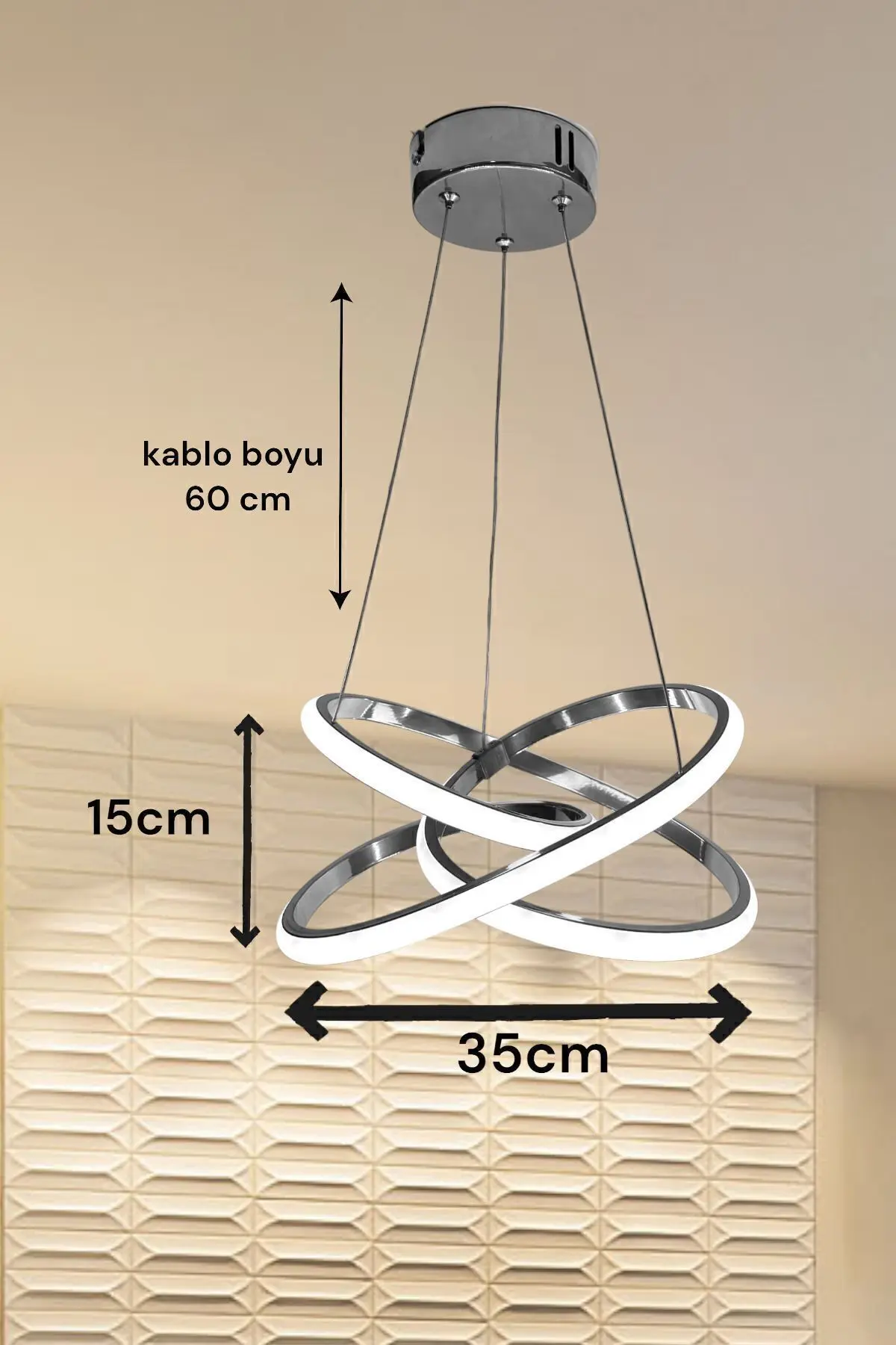 Kumandalı 3 Renk Işıklı Modern Sarkıt Led Avize Krom Kasa Salon,oda ,mutfak ,hol