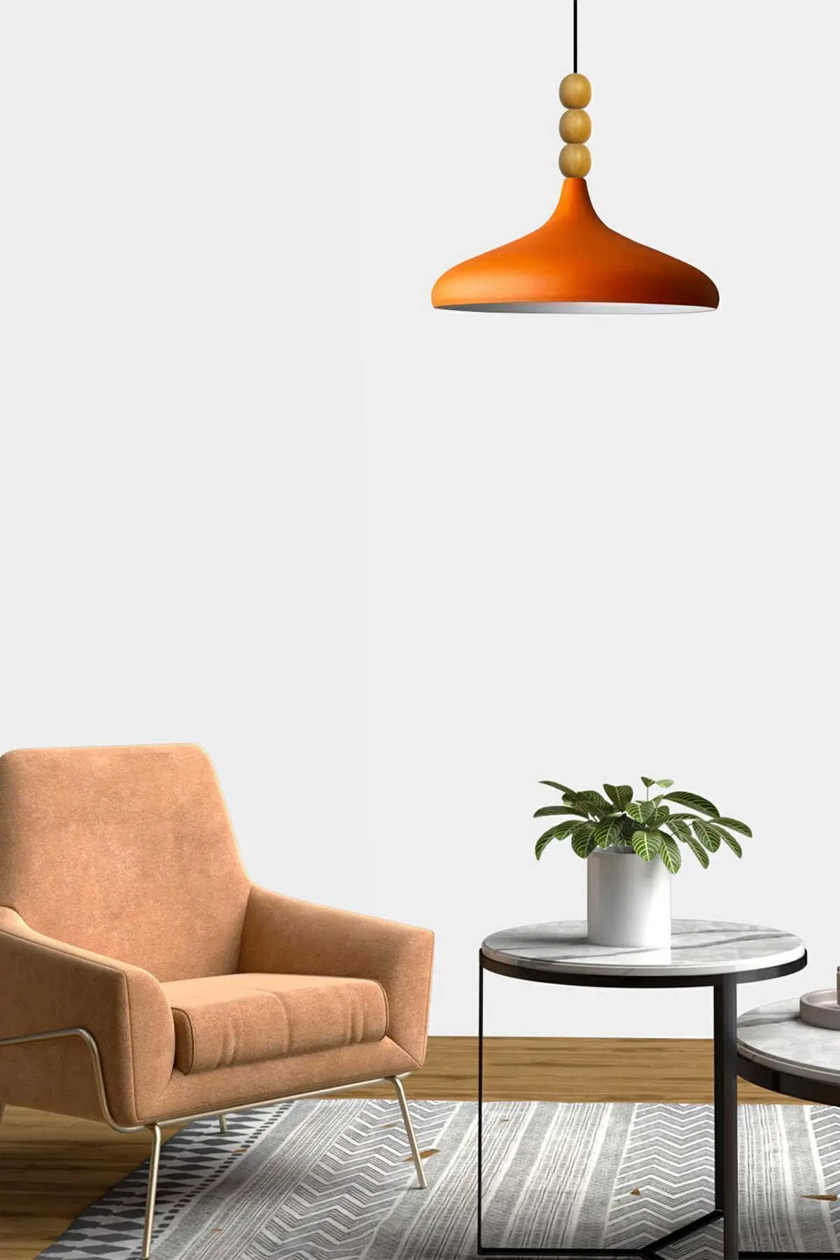 Champion Ahşap Boncuklu Tekli Avize Sarkıt Salon Mutfak Butik Lamba