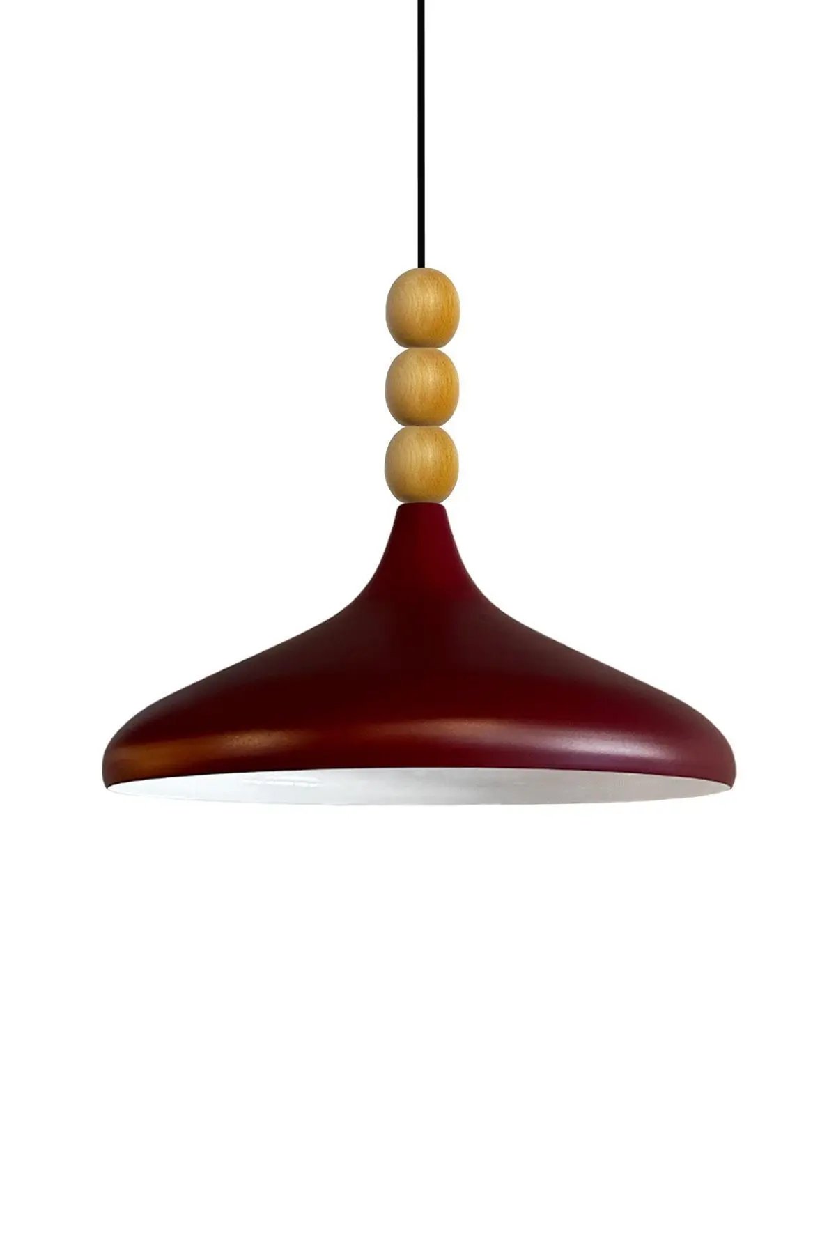 Vişne Çürüğü Ahşap Boncuklu Tekli Avize Sarkıt Salon Butik Lamba Aydınlatma Avizeler