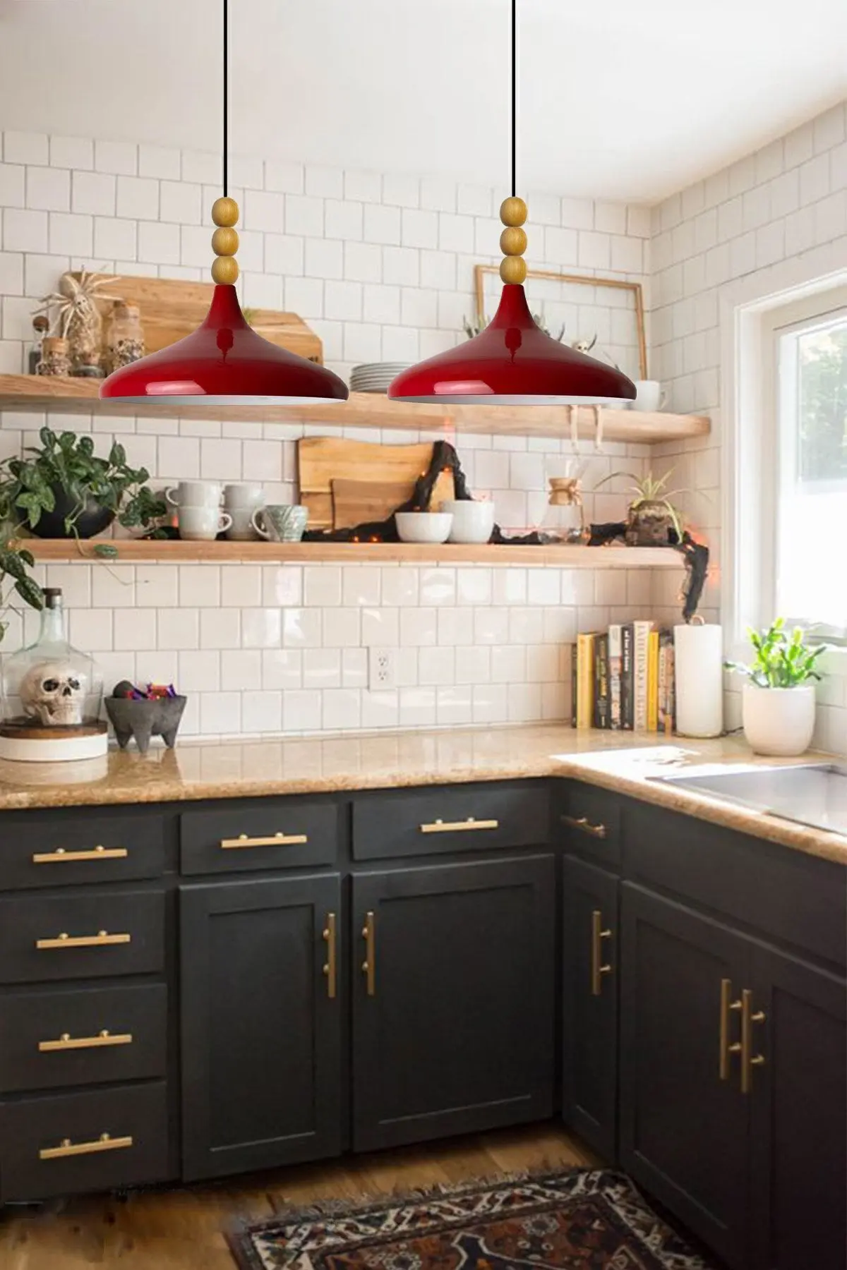 Kırmızı Champion Ahşap Boncuklu Tekli Avize Sarkıt Salon Mutfak Butik Lamba Aydınlatma Avize