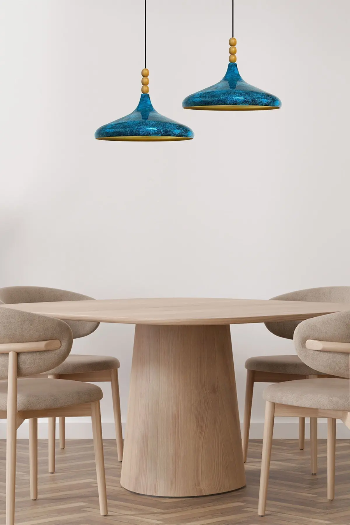 Okyanus Champion Ahşap Boncuklu Tekli Avize Sarkıt Salon Mutfak Butik Lamba