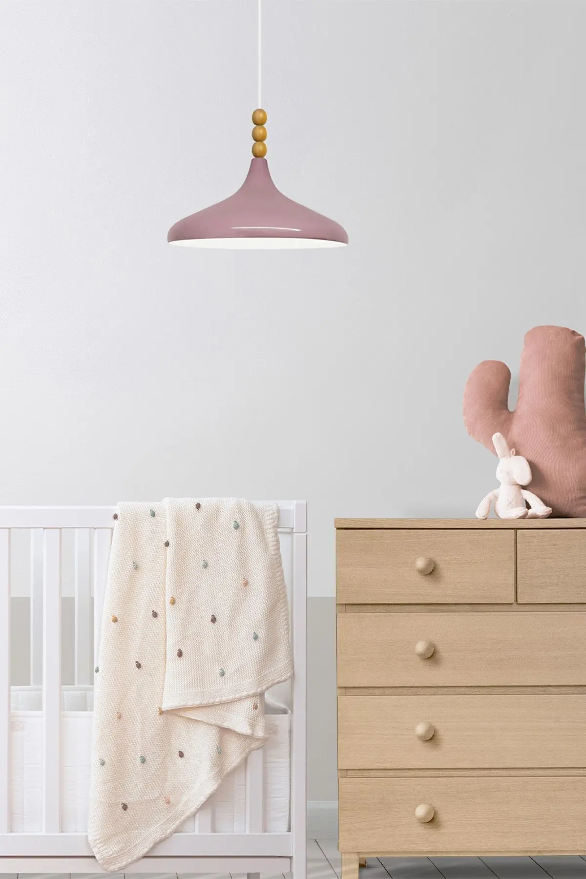 Lila Champion Ahşap Boncuklu Tekli Avize Sarkıt Salon Mutfak Butik Lamba