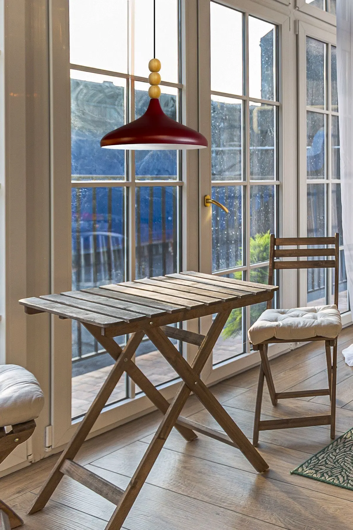 Vişne Çürüğü Ahşap Boncuklu Tekli Avize Sarkıt Salon Butik Lamba Aydınlatma Avizeler