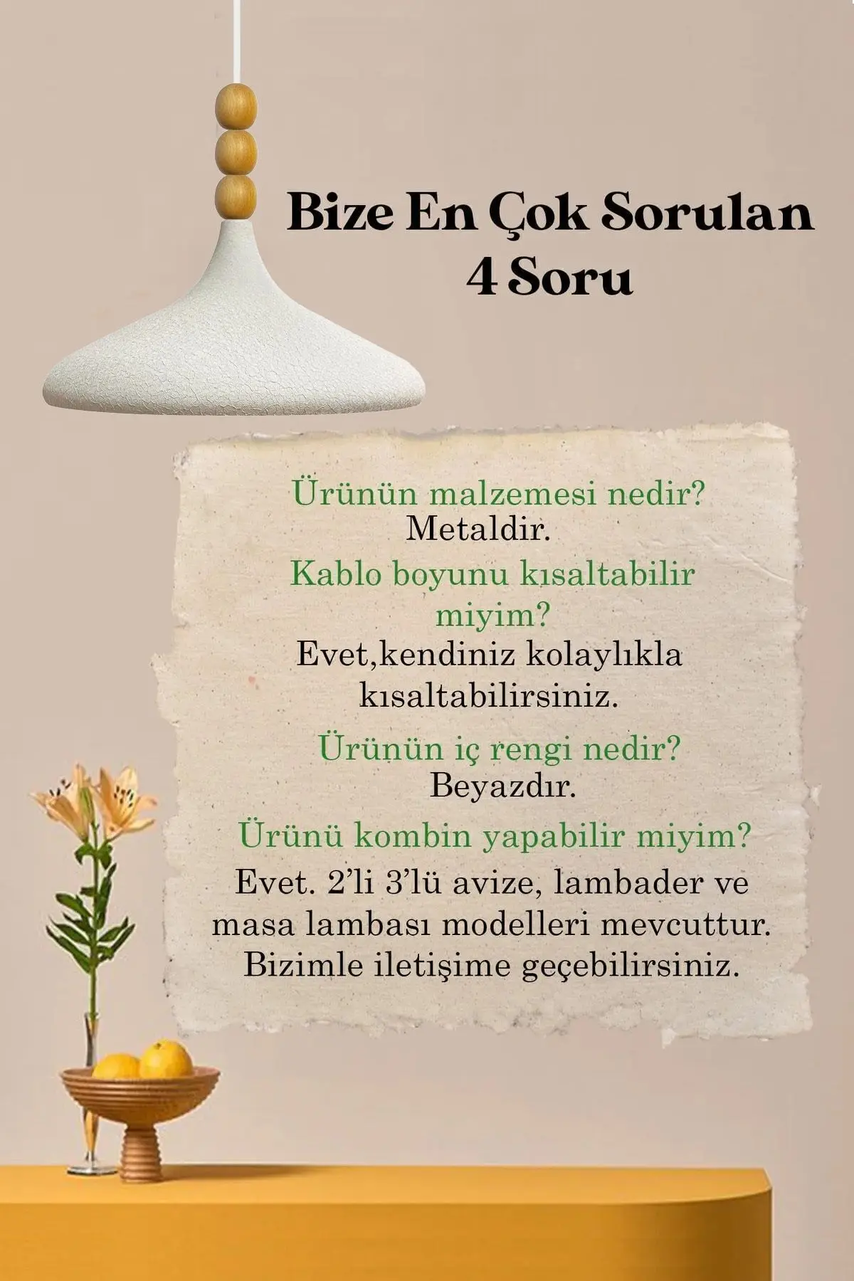 Dokulu Açık Krem Champion Ahşap Boncuklu Tekli Avize Sarkıt Salon Mutfak Butik Lamba