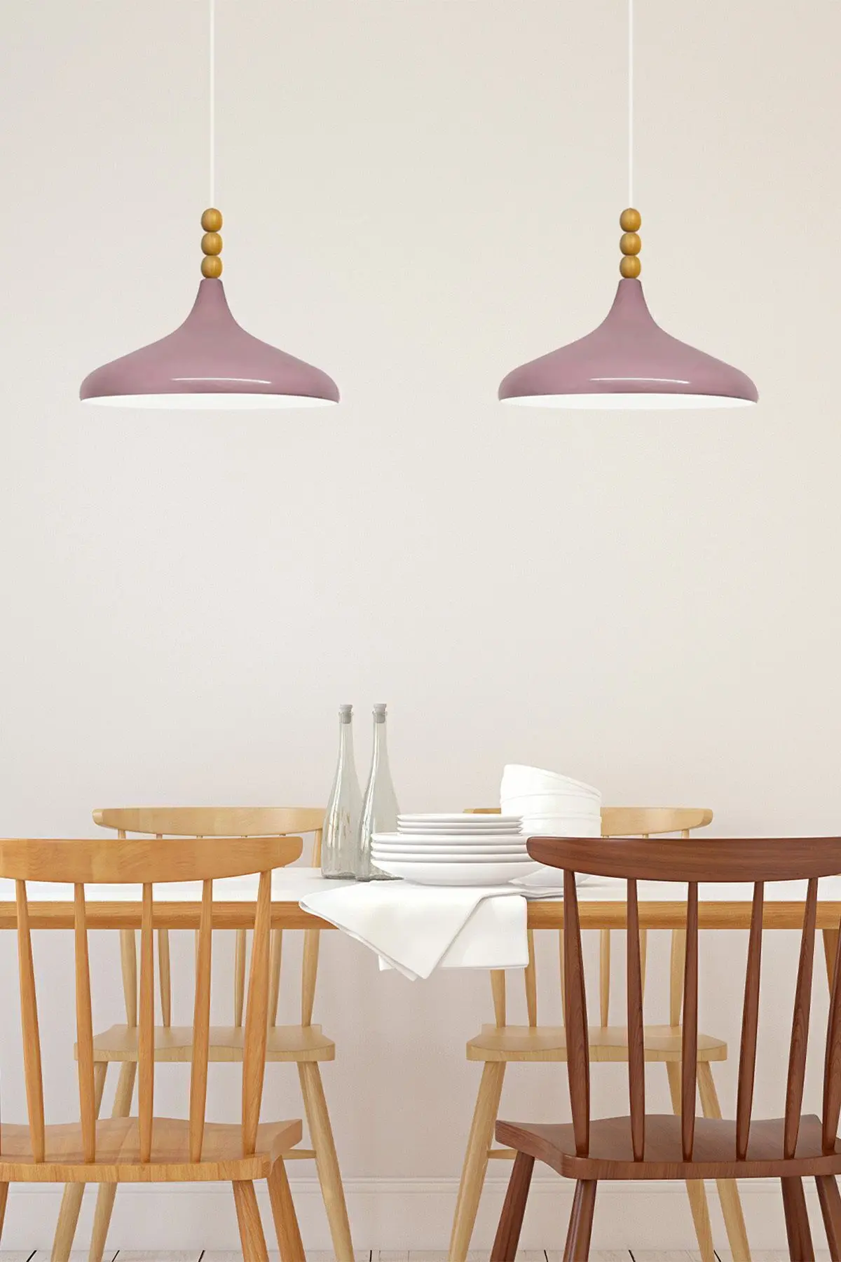 Lila Champion Ahşap Boncuklu Tekli Avize Sarkıt Salon Mutfak Butik Lamba