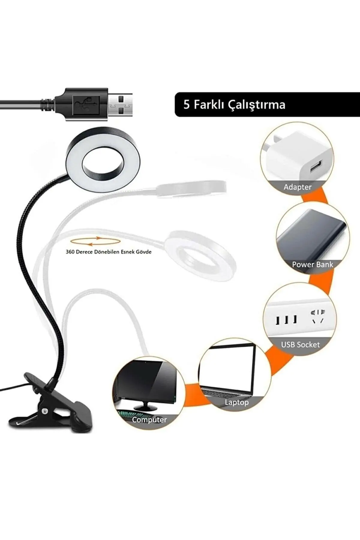 Mandallı Akrobatik Led Çalışma Okuma Işığı Flex Ayarlanabilir Işık 3 Renk Işık Masa Gece Lambası