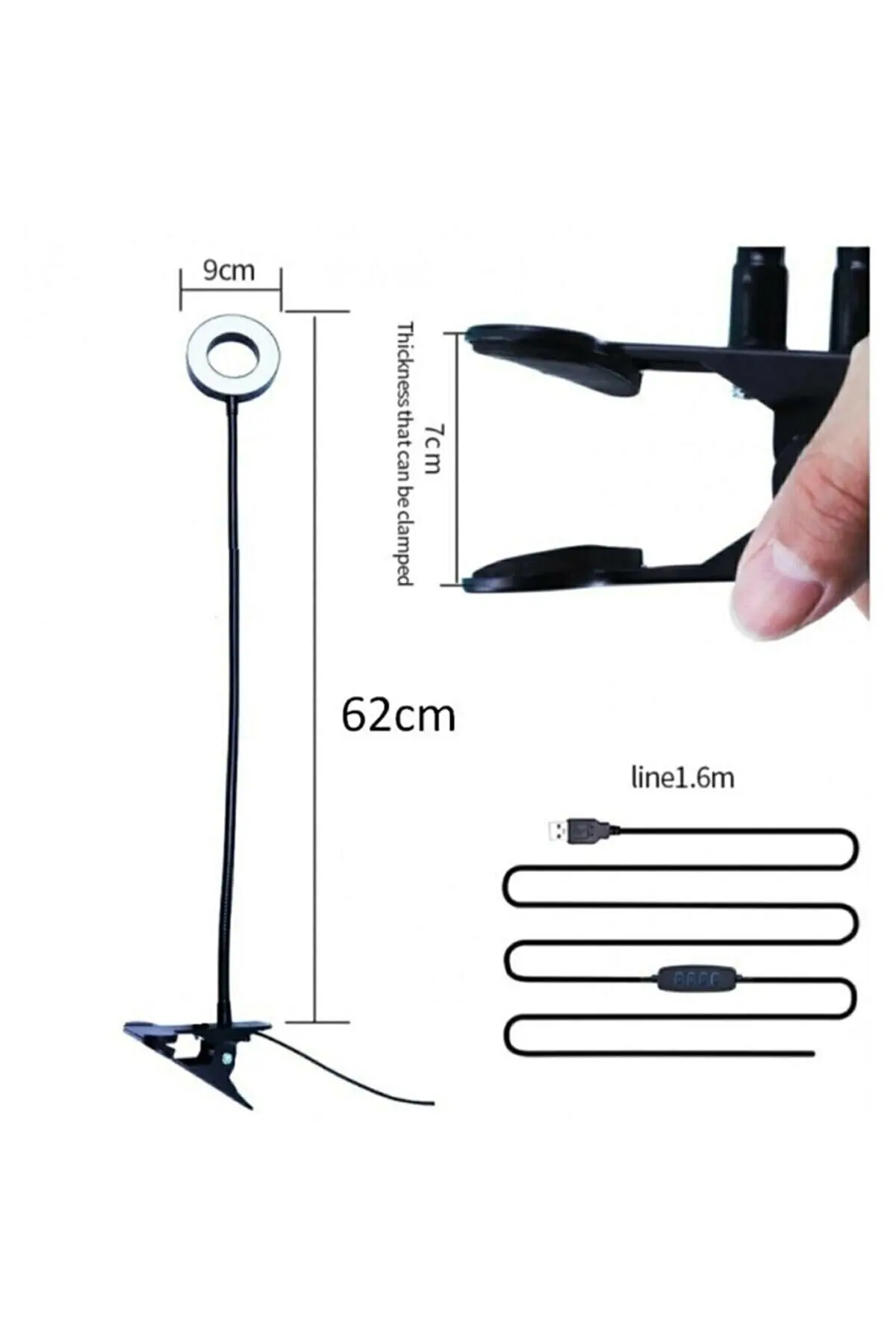 Mandallı Akrobatik Led Çalışma Okuma Işığı Flex Ayarlanabilir Işık 3 Renk Işık Masa Gece Lambası