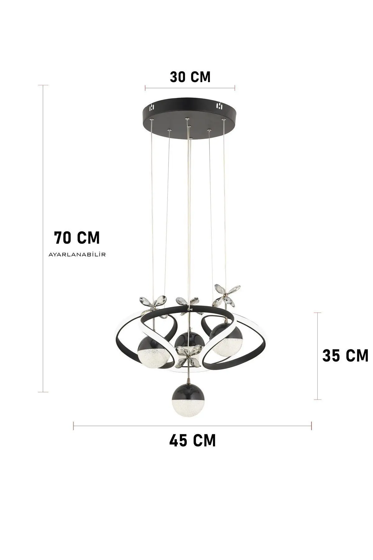 Octavia Kumandalı 3 Renk Işık Özellikli Modern Siyah Sarkıt Led Avize Salon Avize