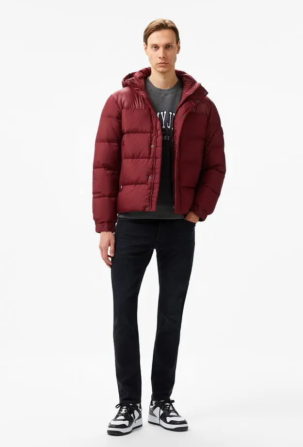 Tommy Hilfiger Mıx Down Hooded Puffer Erkek Bordo Ceket