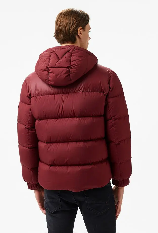 Tommy Hilfiger Mıx Down Hooded Puffer Erkek Bordo Ceket