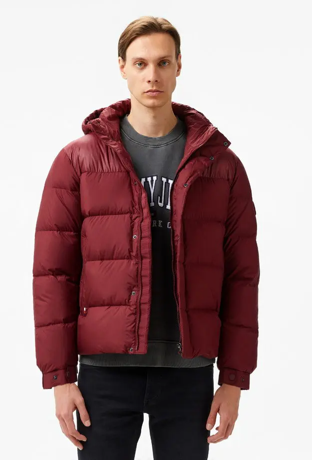 Tommy Hilfiger Tommy Hilfiger Mıx Down Hooded Puffer Erkek Bordo Ceket