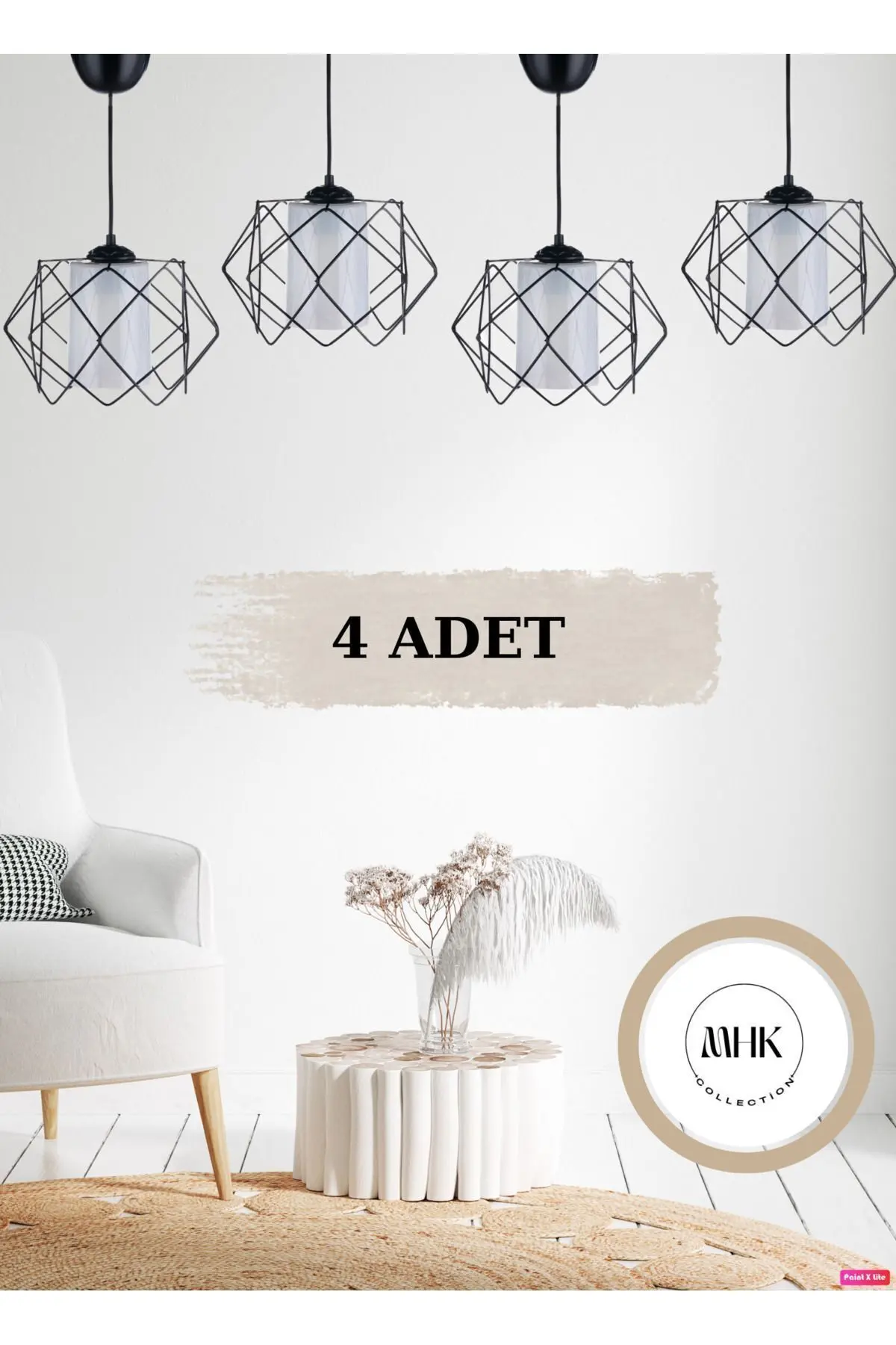 Siyah Tasarım Beyaz Mika Camlı Salon Mutfak Banyo Yatak Odası Çocuk Odası 4 Adet Avize