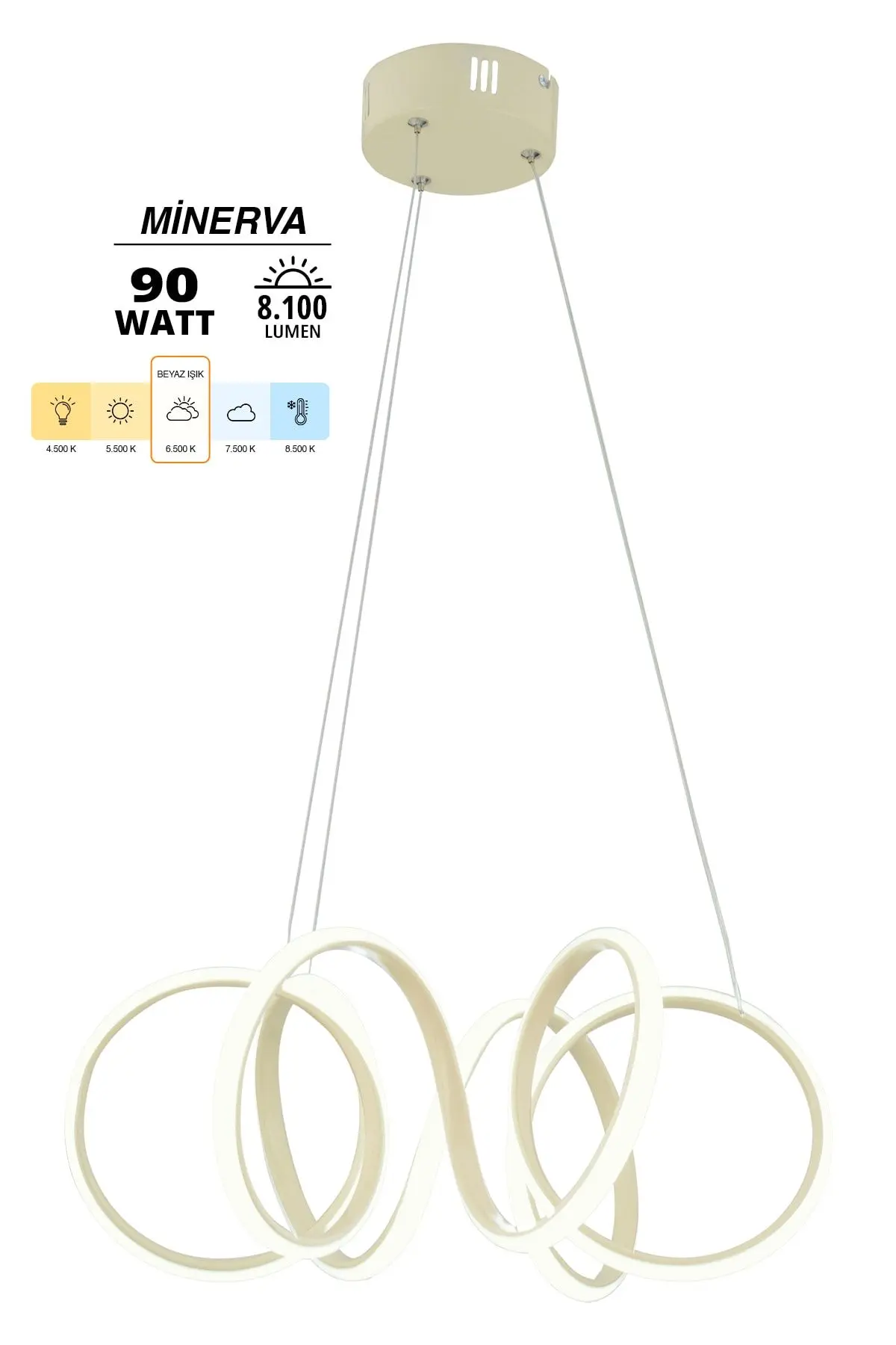 Minerva Krem Modern Sarkıt Beyaz Işık Salon Mutfak Oda Hol Ledli Avize