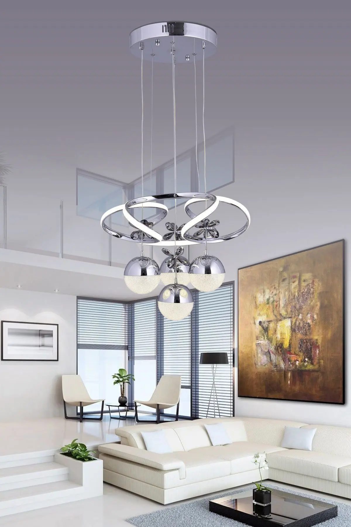 HİRALUCE Papatya 3 Renk ( Sarı Beyaz Ve Gün Işığı ) Krom Luxury Kristal Taşlı Led Avize Concept