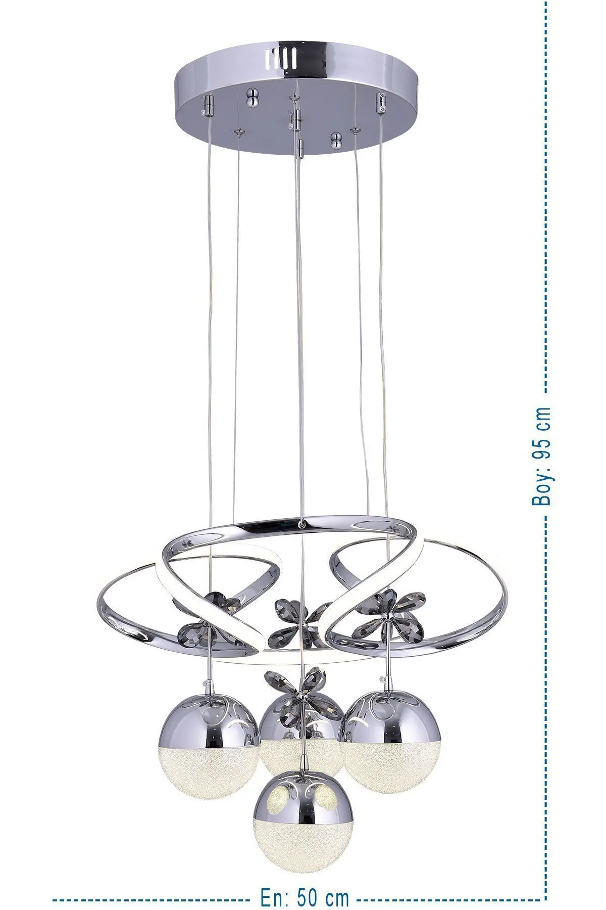 Papatya 3 Renk ( Sarı Beyaz Ve Gün Işığı ) Krom Luxury Kristal Taşlı Led Avize Concept
