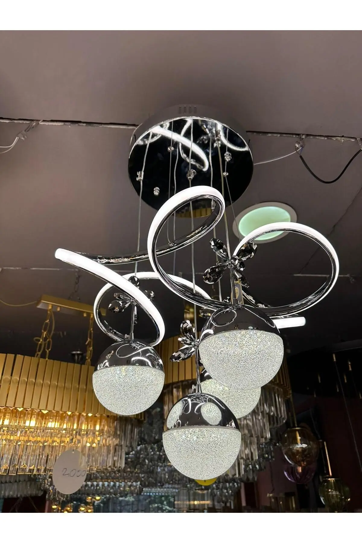 Papatya 3 Renk ( Sarı Beyaz Ve Gün Işığı ) Krom Luxury Kristal Taşlı Led Avize Concept