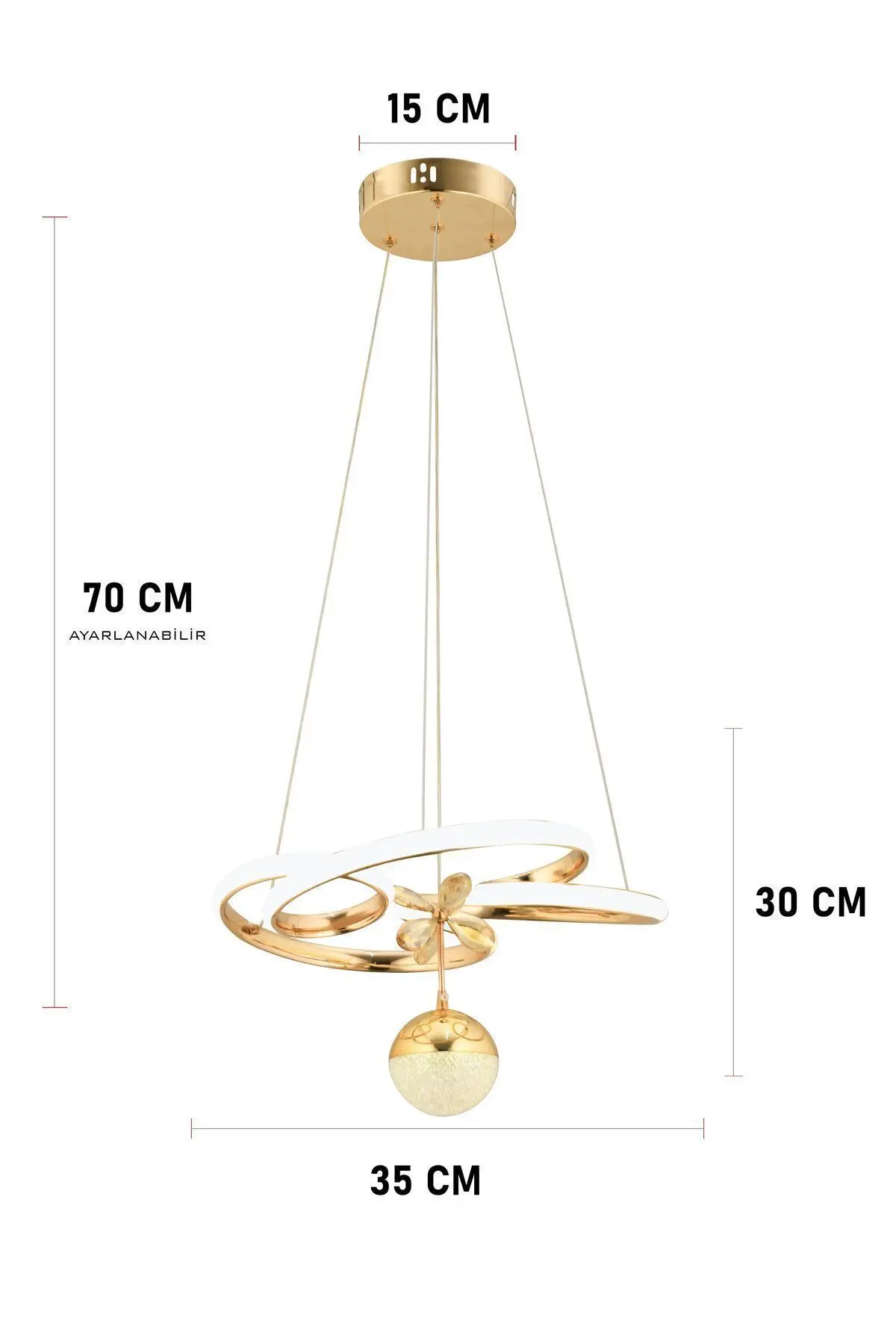 Dante Kumandalı 3 Renk Işık Özellikli Modern Gold Kaplama Sarkıt Led Avize Salon Avize