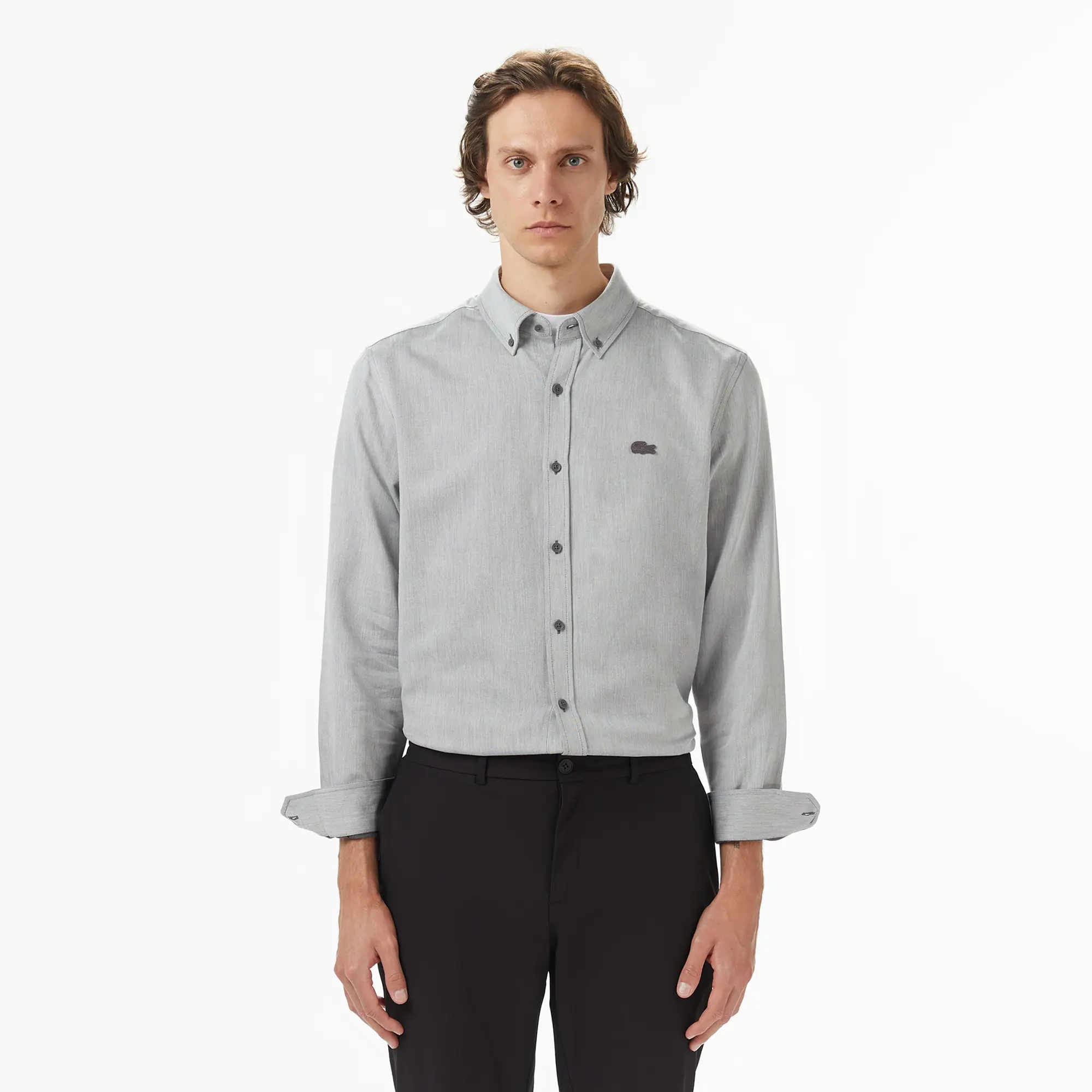 Lacoste Lacoste Erkek Regular Fit Düğmeli Yaka Gri Gömlek