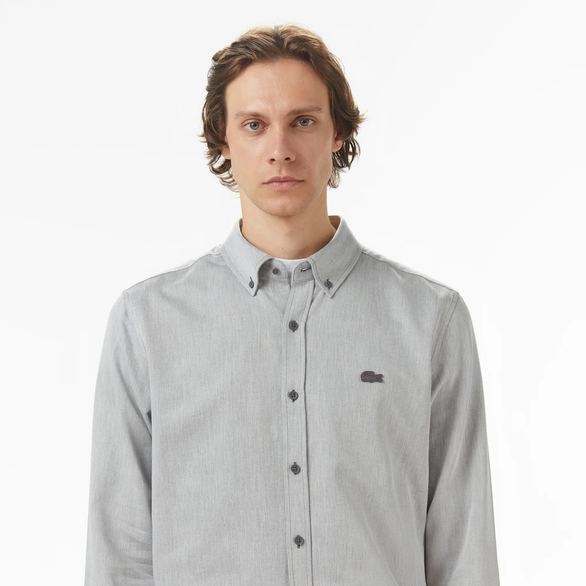 Lacoste Erkek Regular Fit Düğmeli Yaka Gri Gömlek