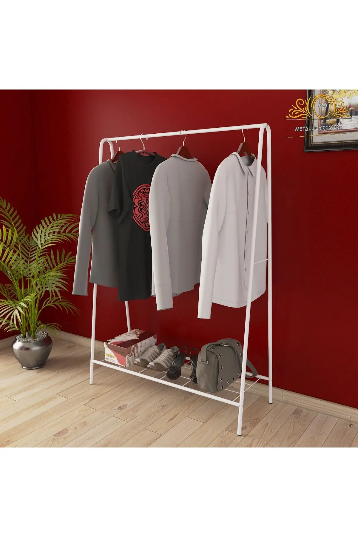Metallica Concept Oval Telli Beyaz Butik Askısı Konfeksiyon Askılık Elbise Askılığı
