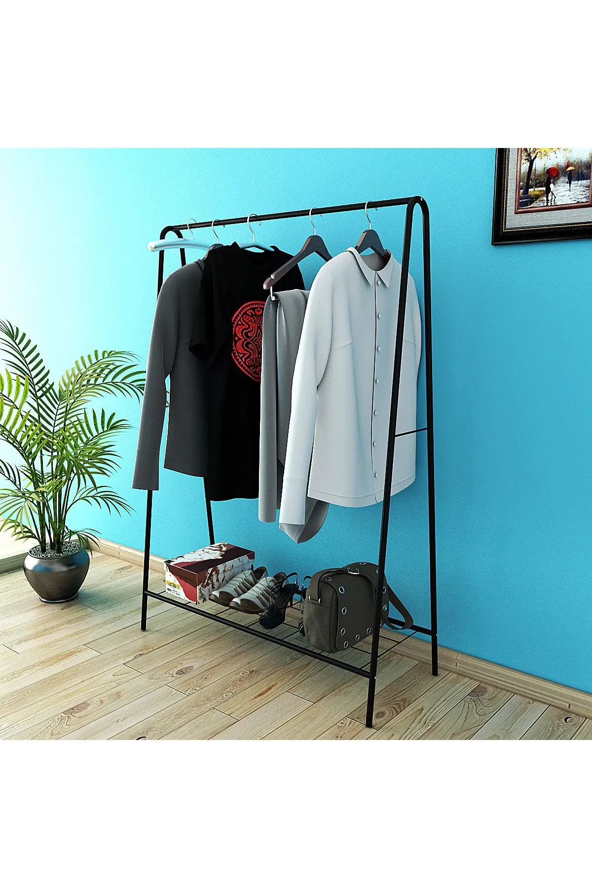 Oval Telli Siyah Butik Elbise Askılığı Konfeksiyon Askılık