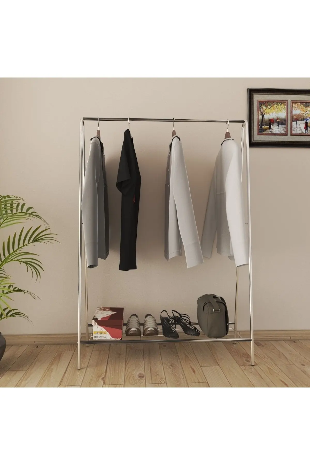 Oval Telli Krom Ayaklı Elbise Askılığı Elbise Askılığı Büyük