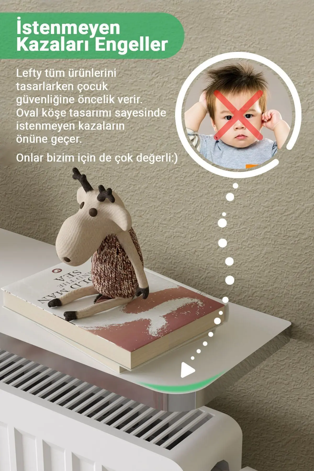 Riv Petek Üstü Uçan Raf Dresuar Kalorifer Peteği Rafı 100 X 18 Cm Beyaz Gümüş Oval Kesim