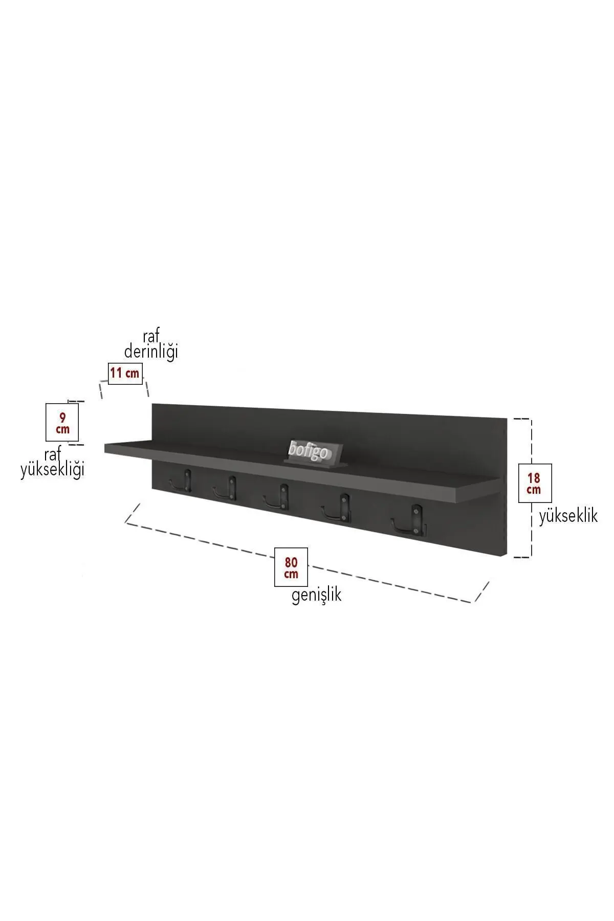 Portmanto Duvar Askılığı Elbise Askılığı Antrasit 80 Cm