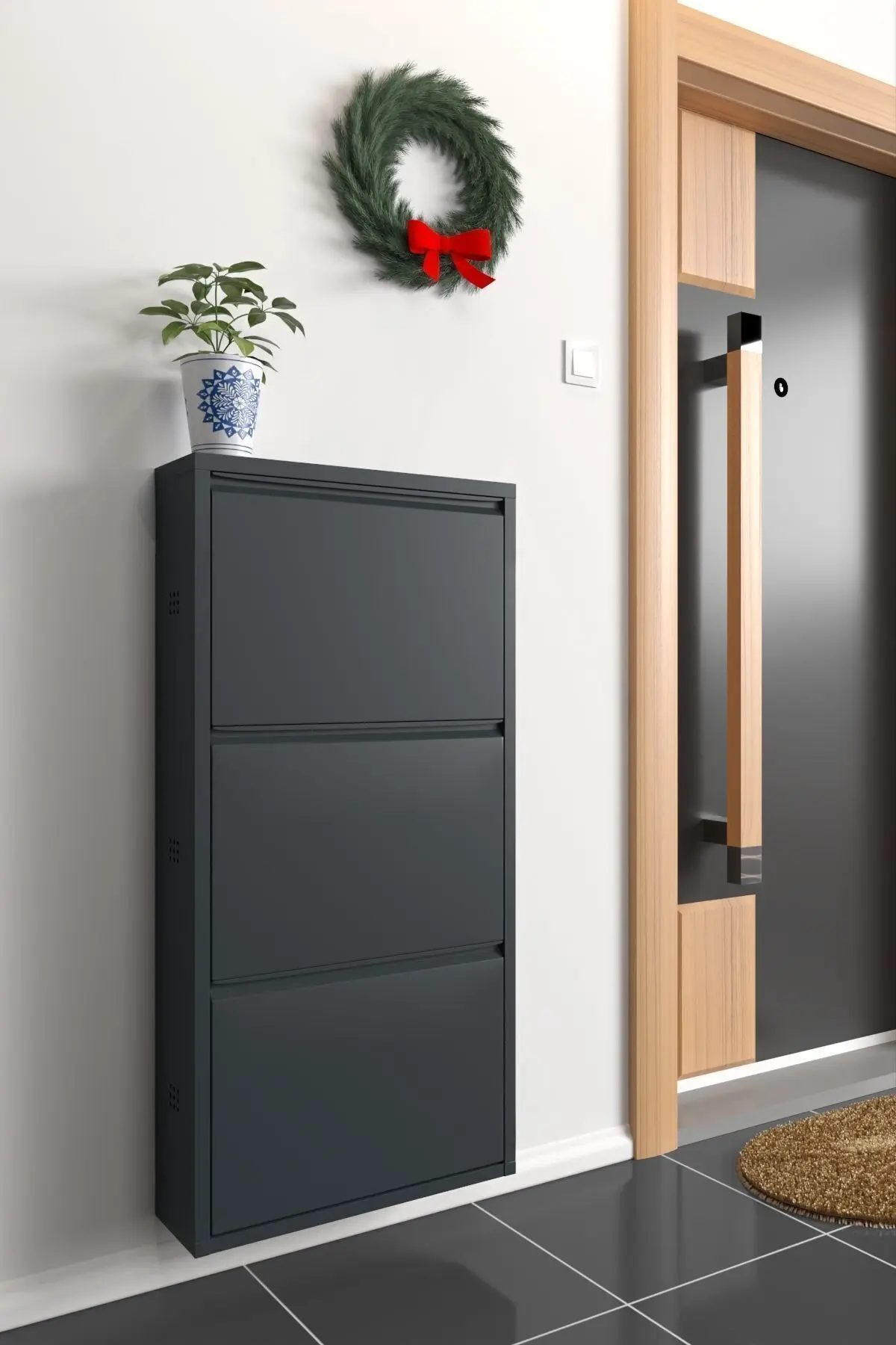 Üçlü Metal Ayakkabılık Antrasit