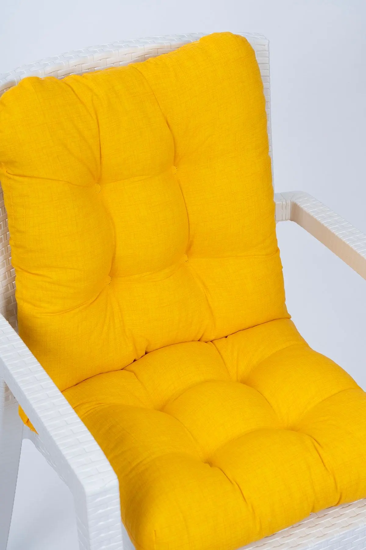 Candy Pofidik Arkalıklı Sarı Sandalye Minderi Özel Dikişli Bağcıklı 43x88 Cm