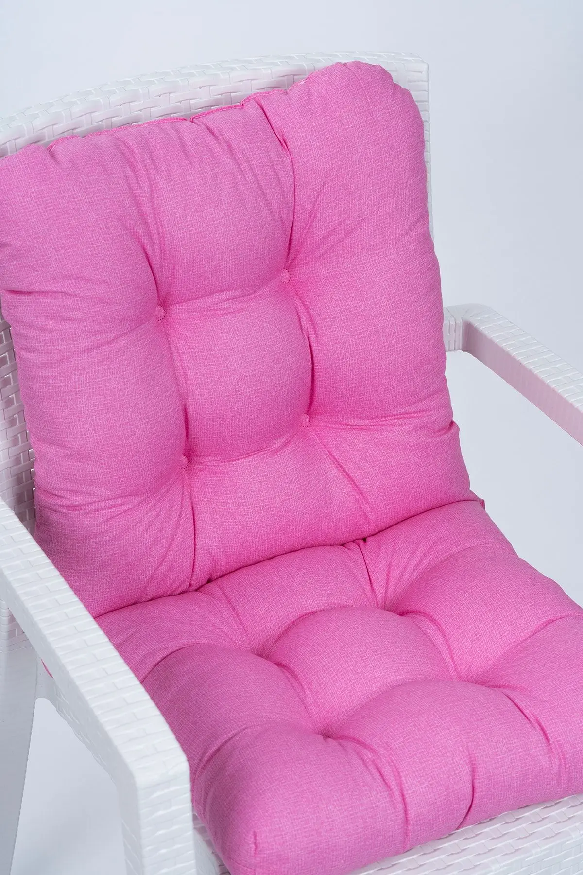 Candy Pofidik Arkalıklı Pembe Sandalye Minderi Özel Dikişli Bağcıklı 43x88 Cm