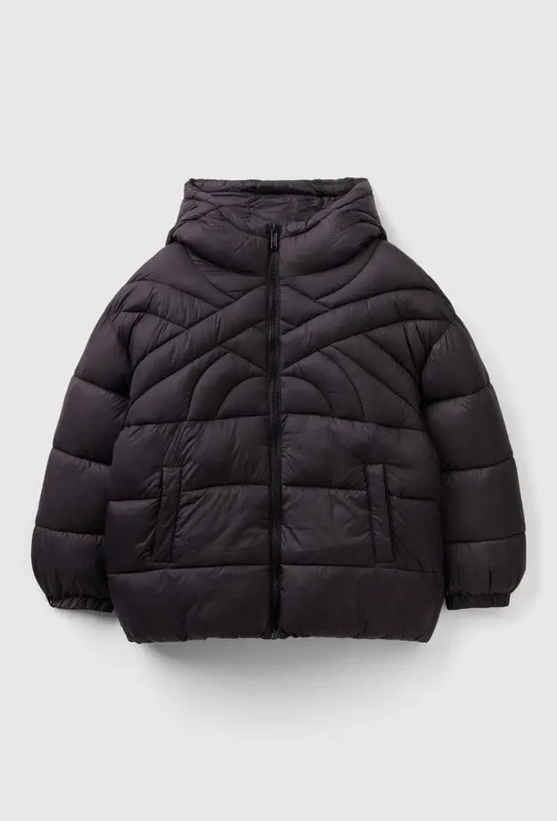 United Colors of Benetton Erkek Çocuk Siyah Benetton Logo İşlemeli Mont