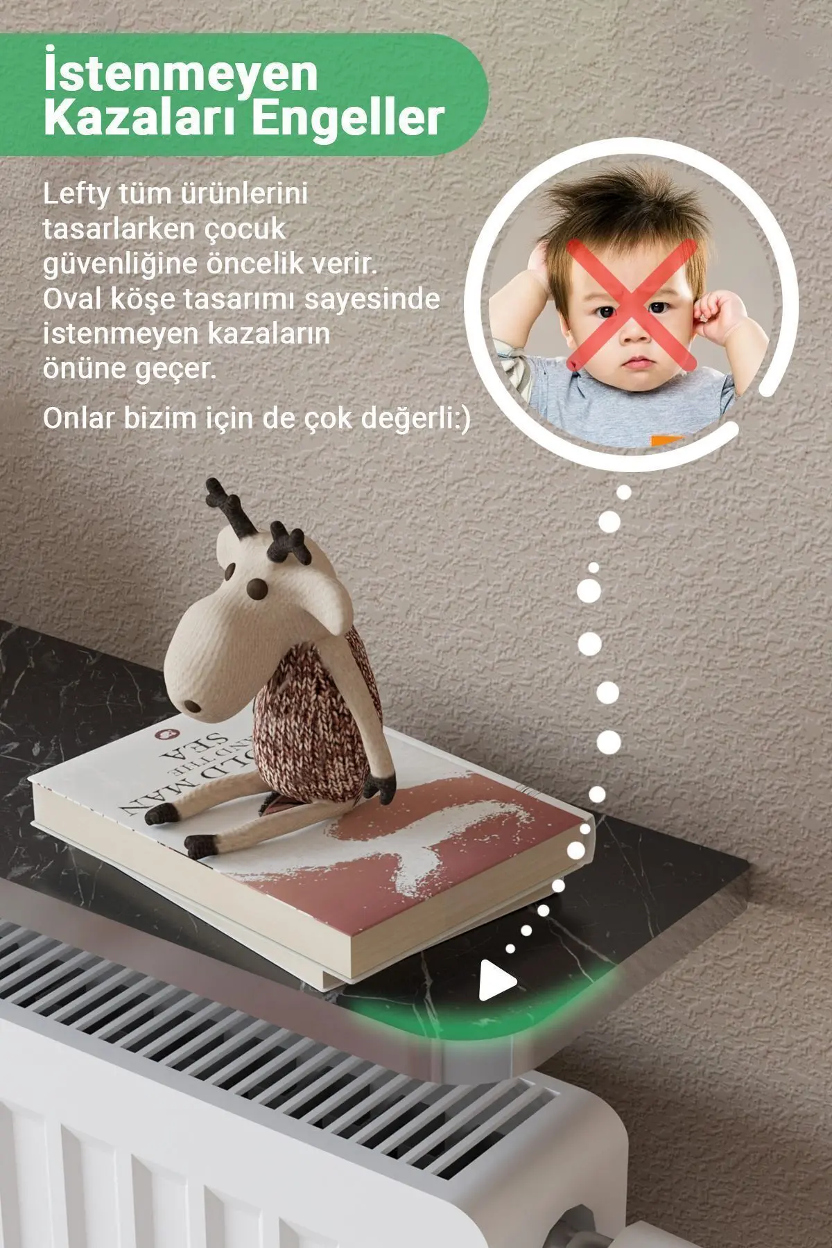 Montajsız Petek Üstü Uçan Raf Dresuar Kalorifer Peteği Rafı Kitaplık 80 X 18 Cm Bendir Gümüş Oval