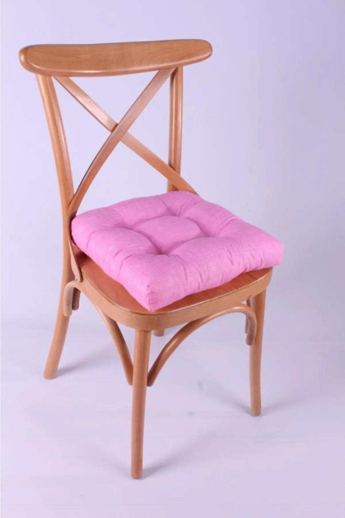 Lina Pofidik Pembe Sandalye Minderi Özel Dikişli Bağcıklı 40x40 cm