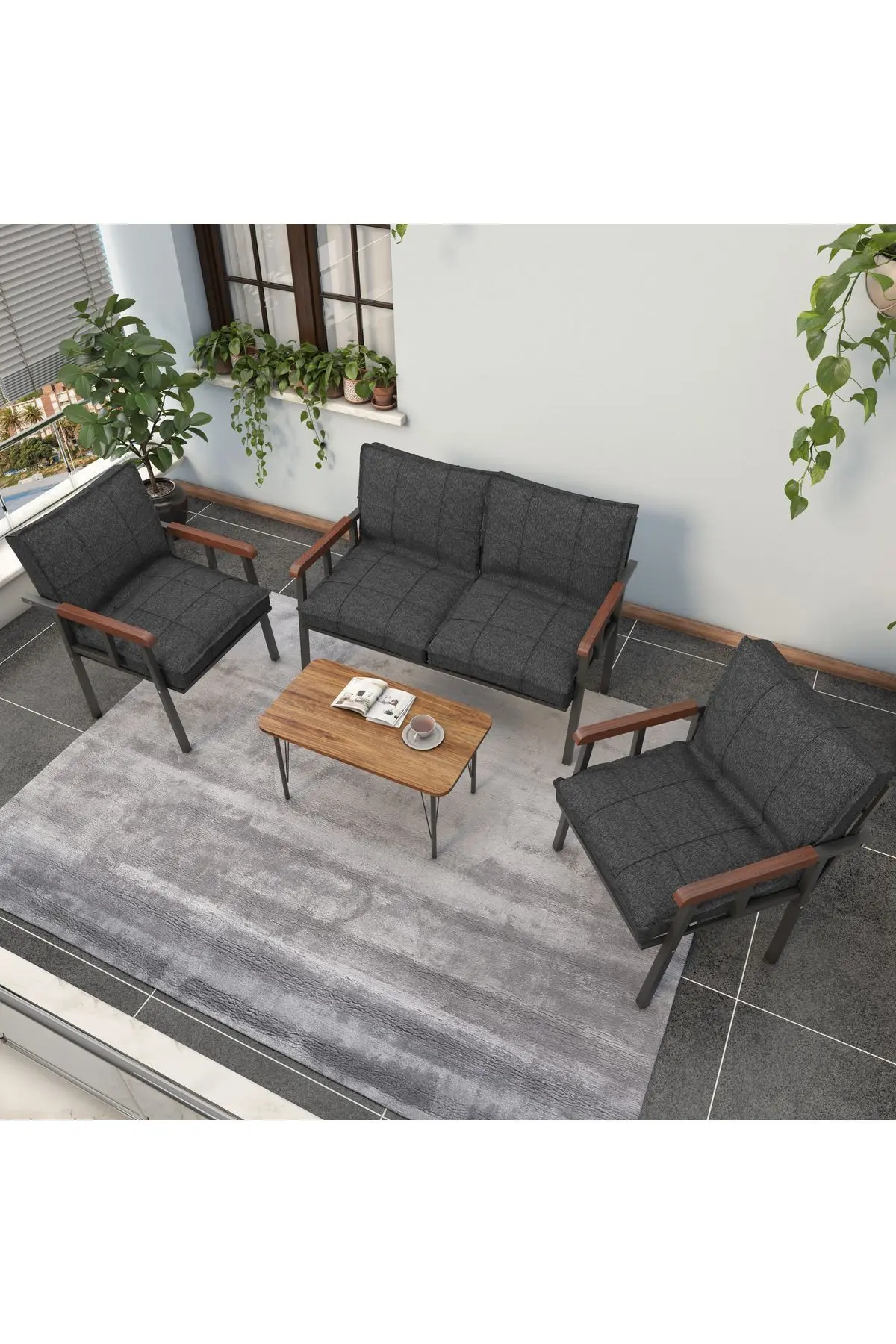 "" Modern Balkon, Bahçe, Cafe - Metal Kanepe Koltuk Takımı - 2 1 1 Sehpa Hediye