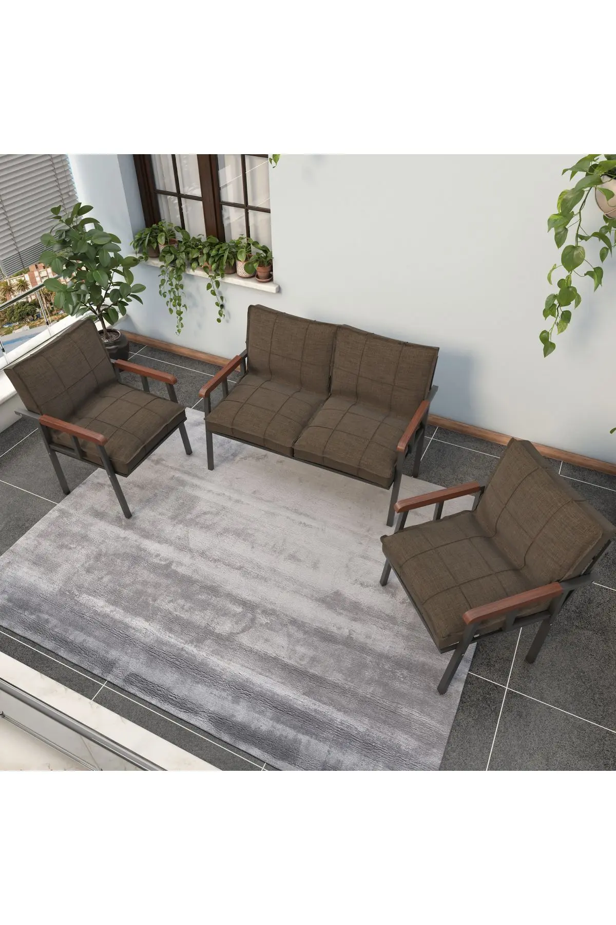 " Modern'' Balkon, Bahçe, Cafe - Metal Kanepe Koltuk Takımı - 2 1 1