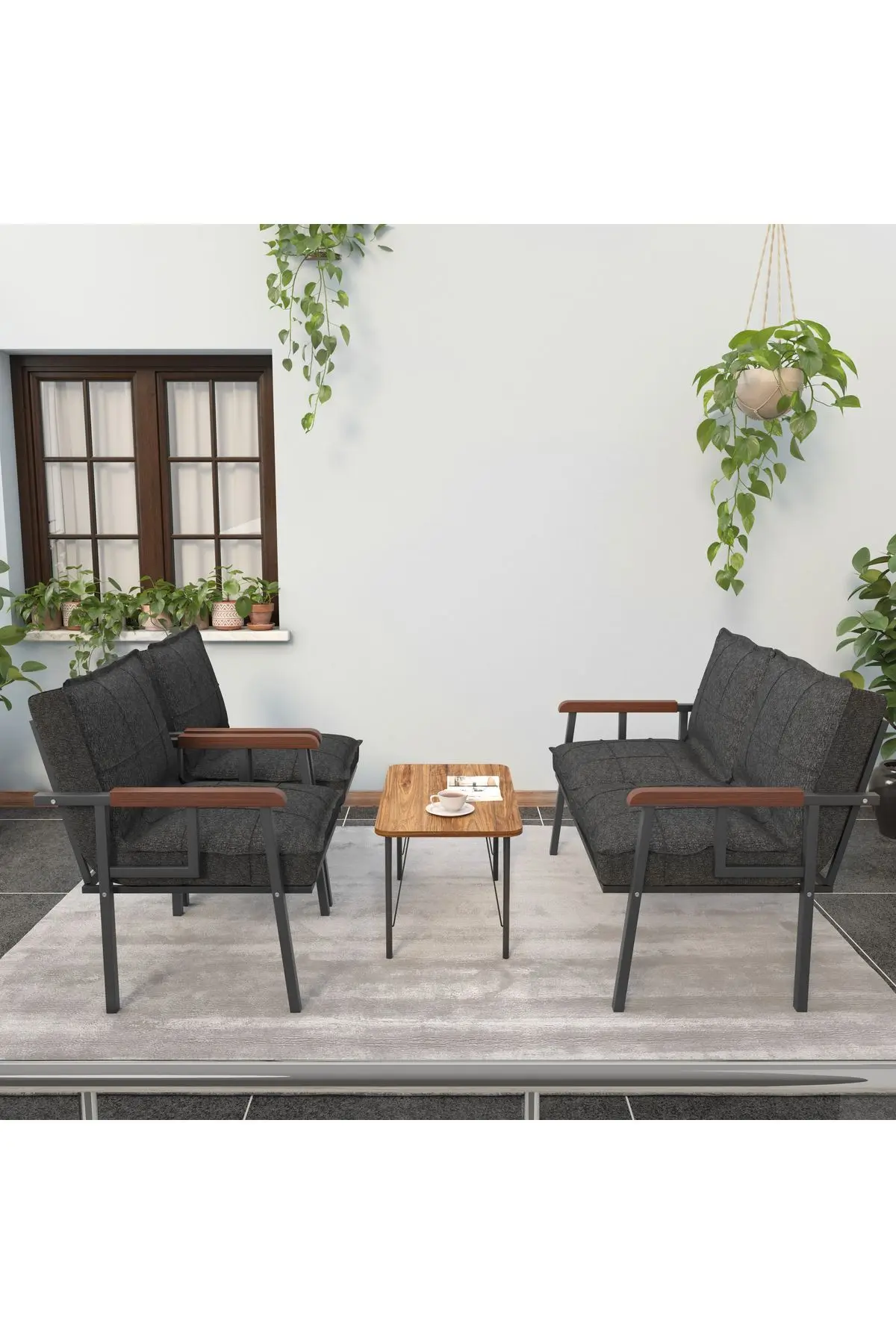 "" Modern Balkon, Bahçe, Cafe - Metal Kanepe Koltuk Takımı - 2 1 1 Sehpa Hediye