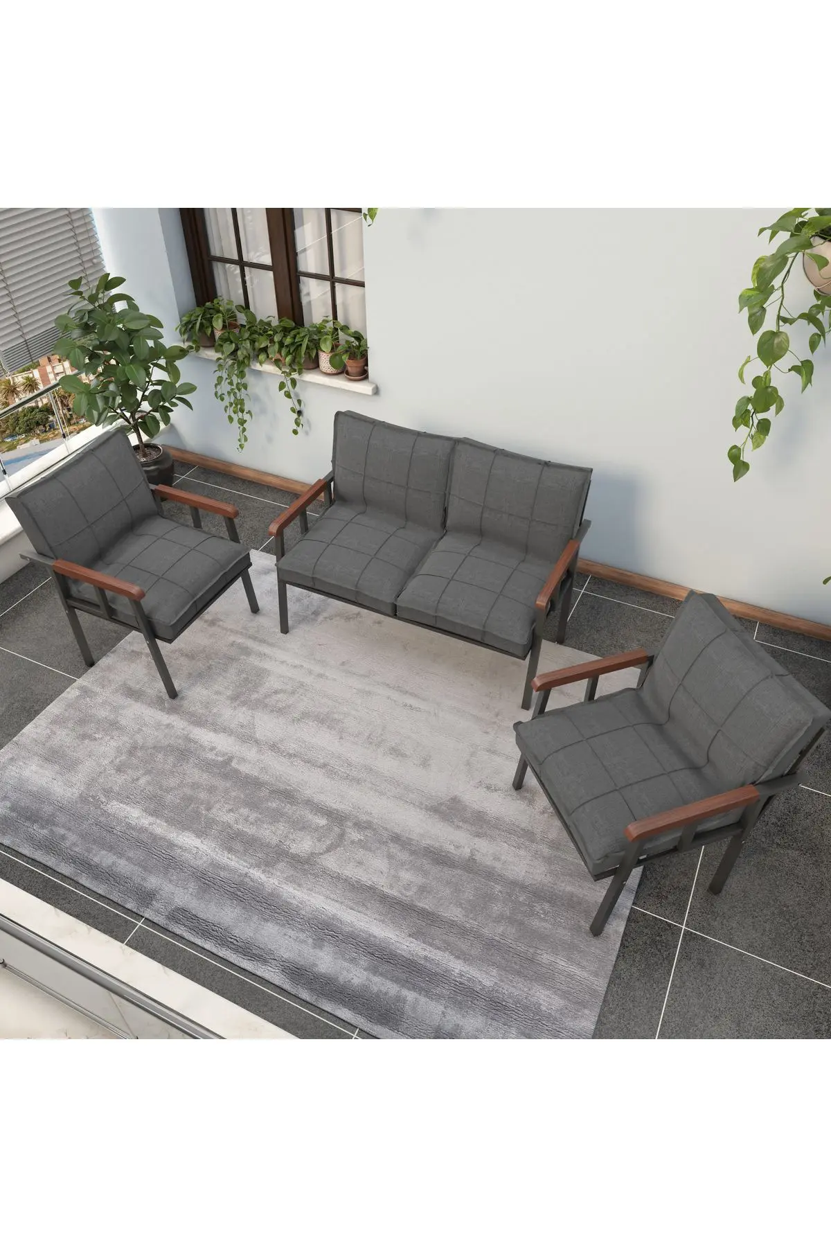 " Modern'' Balkon, Bahçe, Cafe - Metal Kanepe Koltuk Takımı - 2 1 1