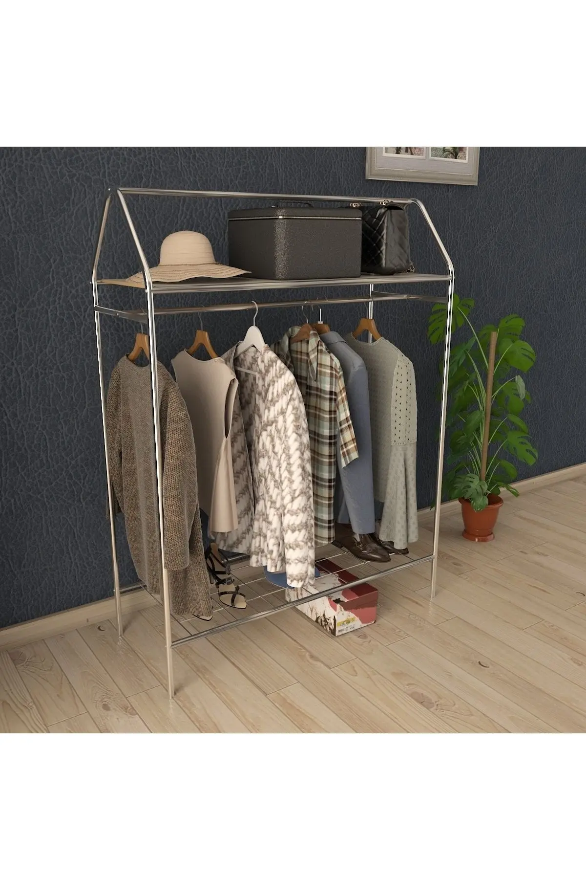 Metallica Concept Home Hanger Krom Konfeksiyon Askısı Butik Konsep Askı Sabit Raflı Askılık