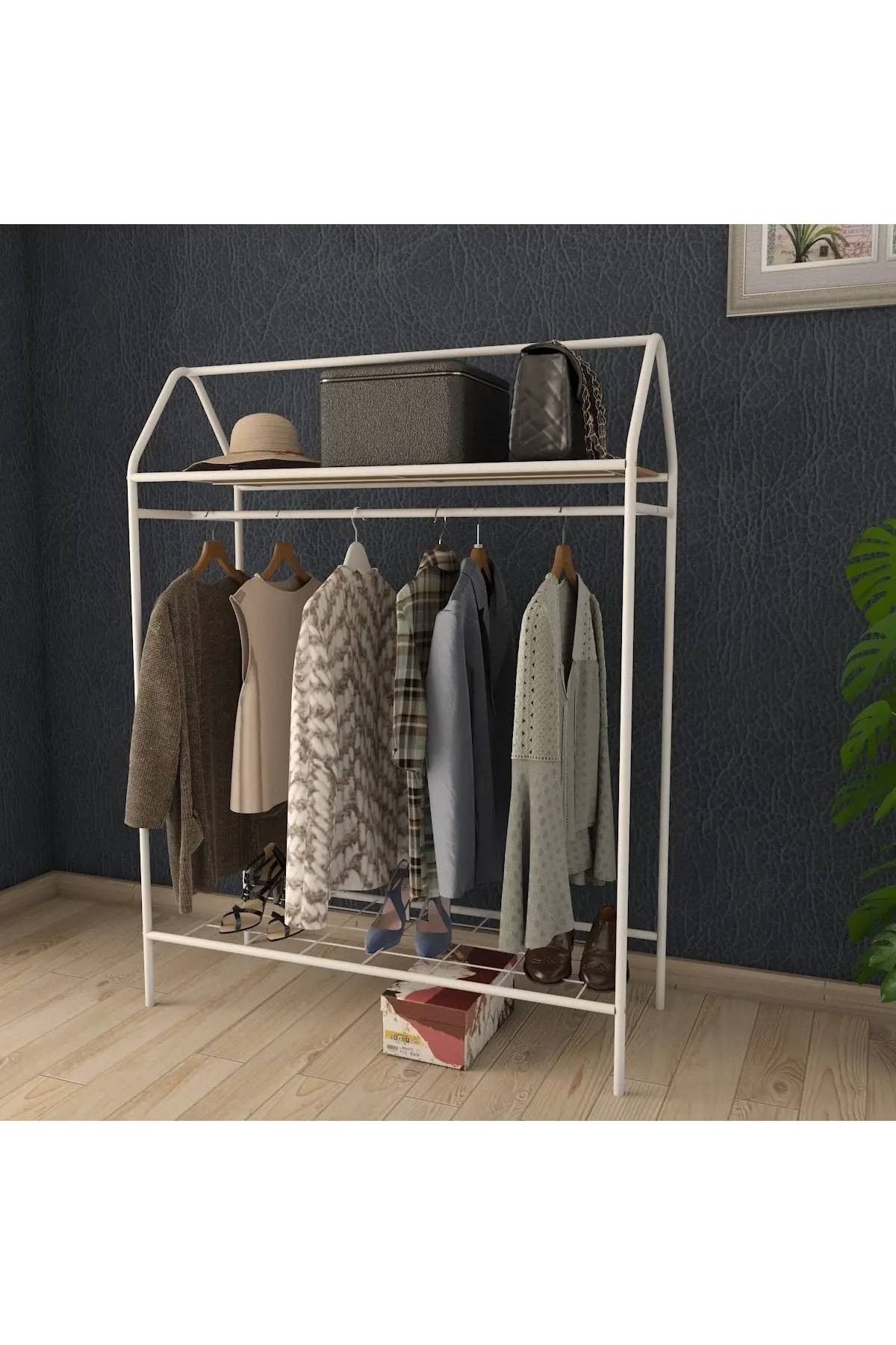 Home Hanger Beyaz Konfeksiyon Askısı Raflı Butik Askı Konsept Askılık