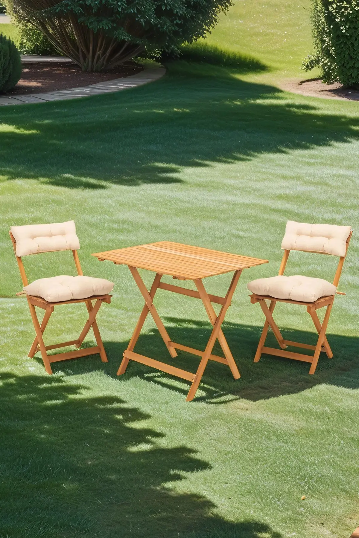 Meya Dekor Sırt Ve Oturak Minderli Balkon Bahçe Mutfak 3'lü Bistro Set Katlanır Masa-sandalye 60x80 Masalı
