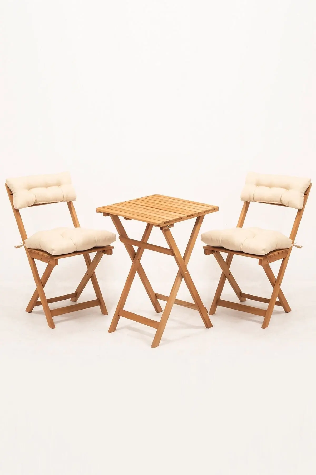 Sırt Ve Oturak Minderli Balkon Bahçe Mutfak 3'lü Bistro Set Katlanır Masa-sandalye 50x50 Masalı