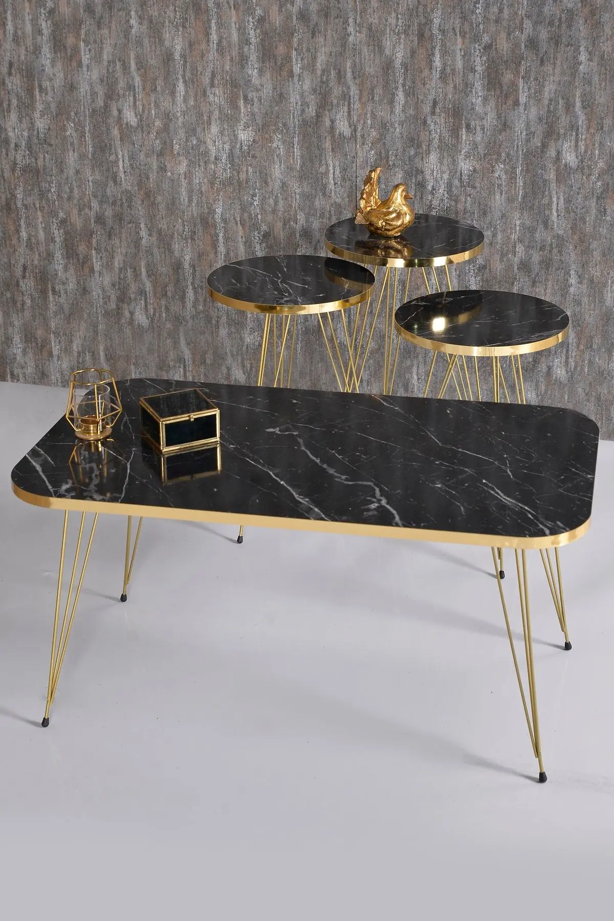 GOLDFALEZ Zigon Sehpa Ve Orta Sehpa Kr Set Gold Bendir Tel