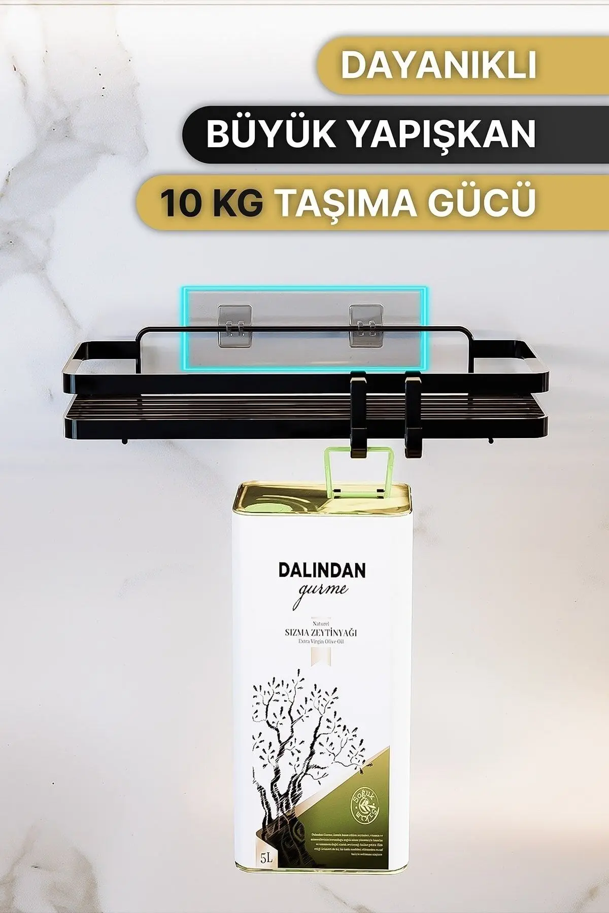 Mutfak Rafı 2'li Set Yapışkanlı Lüks Modern Siyah Metal Baharatlık Rafı Organizer Düzenleyici