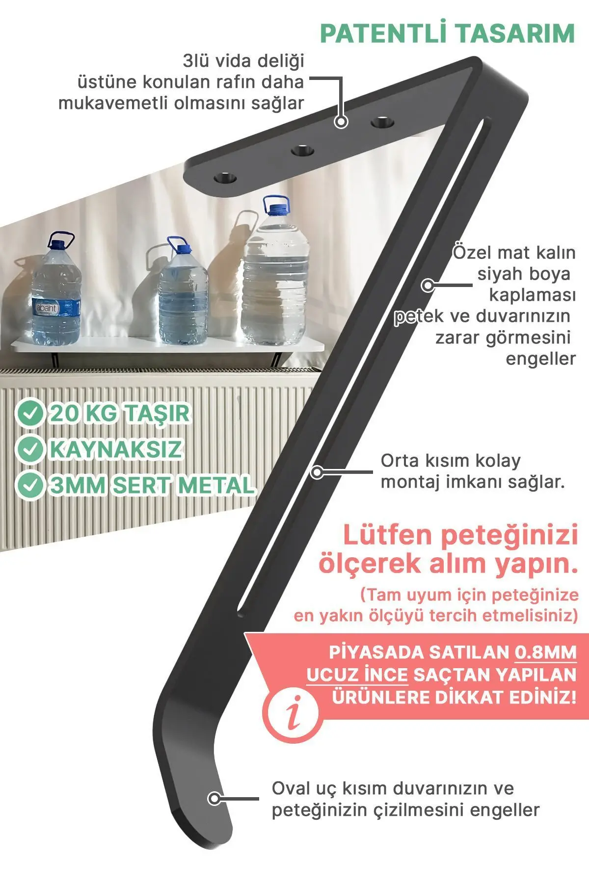 Riv Petek Üstü Uçan Raf Dresuar Kalorifer Peteği Rafı 60 X 18 Cm Efes Gümüş Oval Kesim