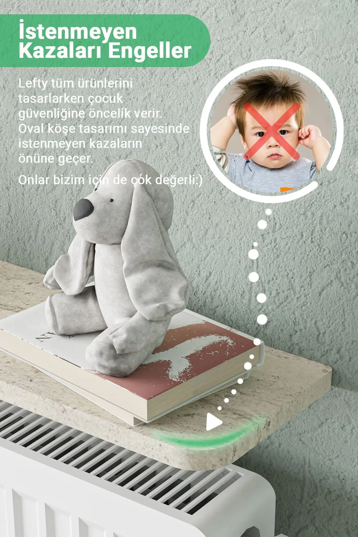 Montajsız Petek Üstü Uçan Raf Dresuar Kalorifer Peteği Rafı Kitaplık 60x18 Cm Traverten Mermer Desen