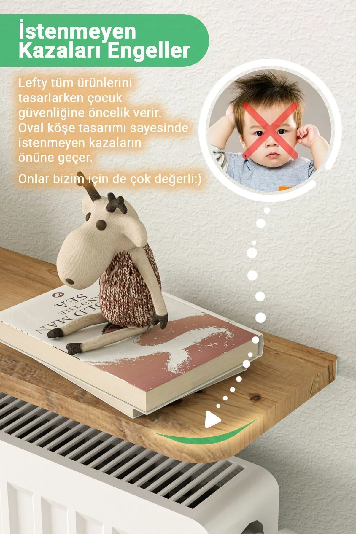 Riv Petek Üstü Uçan Raf Dresuar Kalorifer Peteği Rafı 60 X 18 Cm Atlantik Çam Oval Kesim